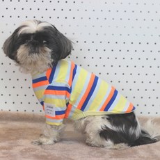 DOGGY STAR 狗狗條紋棉T恤, 淡黃色 + 淡薄荷色, 1個