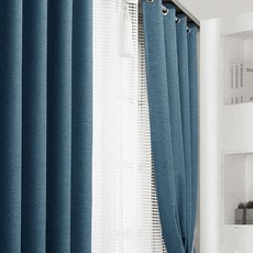 DECOREAN Design Gallery 三層編織 Primer 遮光孔眼窗簾, 藍色