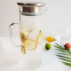 全不鏽鋼蓋耐熱玻璃水瓶, 混合色, 1200ml, 1個