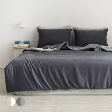 韓國 amante The Day 基本款半超細纖維法蘭絨飯店式雙面絎縫被, 炭灰色+灰色