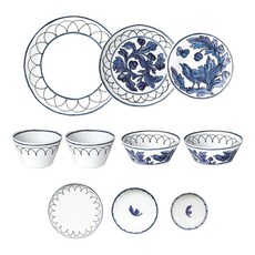 Twig NEWYORK 韓國陶瓷 Heritage Bluebird 2人居家餐具組 10件組, 混合色, 10種, 1套
