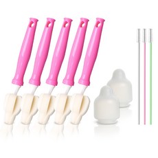 하이비 젖꼭지 세척 솔 브러쉬 5p + 먼지캡 2p + 빨대솔 3p, 1세트, 핑크
