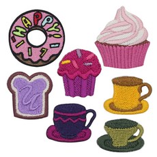 Fashion Point 刺繡貼片 餅乾與咖啡組合, 7種(金色, 海軍藍, 綠色), 1套