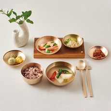 Nothyang 手工鍛造黃銅單人飯床餐具組 9件組, 單色, 1套, 飯碗+湯碗+飯蓋+小菜2份+小菜中+湯匙+筷子+湯匙架