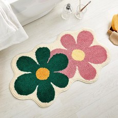 모던하우스 더블 플라워 터프팅 발매트, 컬러믹스(핑크 + 그린)
