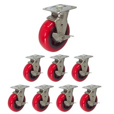 MASTER. S 不銹鋼腳輪 152mm 重型不銹鋼 聚氨酯 襯套 紅色 平板式 BK BK DS 3360 PUP-BK, 8個