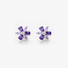 女性紫色花朵穿刺耳環 2入