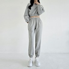 Planday 女款 SWF 短版大學T束口褲兩件式套裝