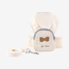 PASTEL PET 寵物蝴蝶結背包 + 胸背帶套組, 象牙白