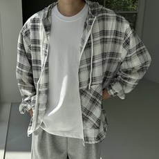 머시따 남성용 시스루 썸머 체크 오버핏 후드집업 점퍼
