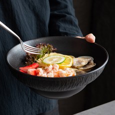 Parajuni 陶瓷湯碗/拉麵碗/拌飯碗 大號 HJ0221, 黑色, 1個