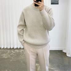 Adore Classic 男士厚實蜂巢紋喀什米爾圓領長袖針織衫