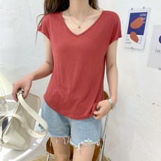 Elsso 女款V領莫代爾短袖T恤