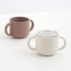 TACKAON 兒童用123矽膠訓練杯2入 + 杯蓋組, 象牙白 + 棕色, 1套, 200ml