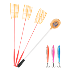 金屬頂級鱒魚山川魚冰釣手竿3人套組, 隨機出貨(釣竿, 魚餌)