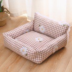 파스텔펫 반려동물 체크 데이지 소파쿠션, 브라운, 1개