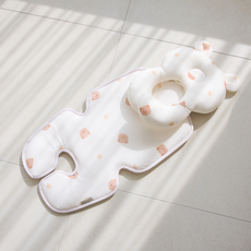 bebenuvo 嬰幼兒用頂級Direct Windy透氣涼感坐墊 + 內襯頭枕&頸枕分離式套組, 奶油泡芙熊, 1套