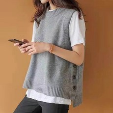 daysoy 女性側邊鈕扣不對稱針織背心