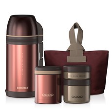 OCOO 奧庫 保溫保溫午餐套組1080+保溫保溫瓶1200ml, 勃艮第, 1套