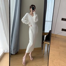 큐랑 여성용 폴리 브이넥 롱스커트 40-148234