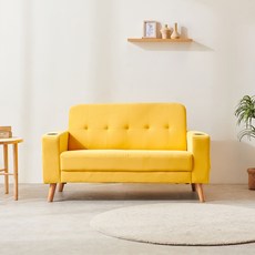 수오 라모 컵홀더 홈바형 생활발수 패브릭 2인용 소파 방문설치, 옐로우