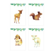 Mabel In Home 森林動物海報4件組, 混合色