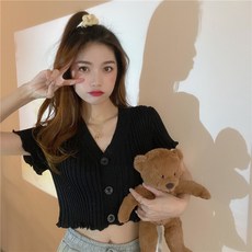 PEONIST 女款糖果色短版短袖單排扣開襟衫