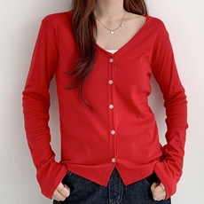 라라온 여성용 스판 베이직 브이넥 기본핏 가디건 TSP1114