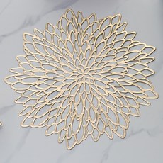 한봄누리 우아한 플라워 PVC 식탁 장식 테이블 매트, 골드, 38cm, 2개