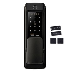 EVER NET 無打孔推壓式指紋識別數字鑰匙玄關門門鎖 深灰色 AK-S101P-FS+卡片鑰匙 4入, AK-S101P-FS