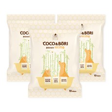 Coco與Bori竹纖維寵物身體紙巾, 3包, 10張
