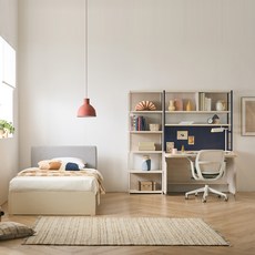 리바트 커먼베드 페브릭형 헤드 침대 서랍형 바닥판 L 4 방문설치, 아이보리(헤드), 화이트(바디)