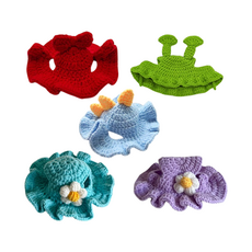 毛皇上 寵物頭套編織帽, 1組, 紅蝴蝶 + 荷葉 + 恐龍 + 天青藍花 + 紫花