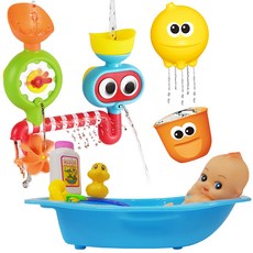 agaplus 圓形潛水員浴室玩具+浴缸遊戲組, 隨機出貨(Diver沐浴玩具)+藍色(嬰兒浴缸造型玩具)