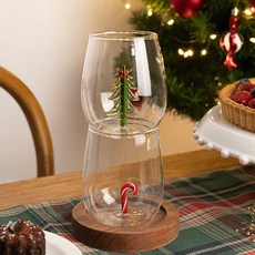 코지테이블 크리스마스 선물 라운드 글라스 디자인 유리컵 400ml, 캔디, 트리, 2개