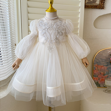 微笑爸爸 女童天使泡泡袖珠飾洋裝