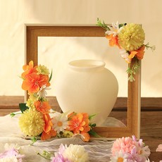 바닐라빌리지 조화 메모리얼 블룸 봉안당 납골당 꾸미기 코너형 리스 2종 세트, 오렌지, 1세트