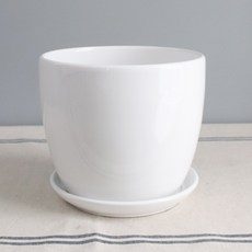 MORIANN 現代陶器花盆 + 托盤組, 亮面白色