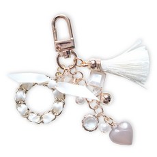 manhaengshop 愛心流蘇圓圈麻花緞帶AirPods鑰匙圈Buds鑰匙圈, 單一商品, 象牙白