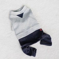 RARE MINX 寵物刷毛丹寧連身衣, 1個, 海軍藍