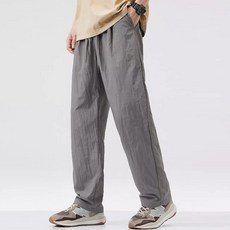 Elsso 男款涼感布料薄款直筒運動休閒鬆緊帶長褲 2件組