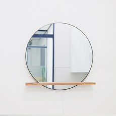 우드리퍼블릭 미러문 원형거울 선반 벽거울 참죽 선반형 600mm, 02 연브라운