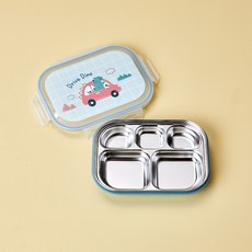 Modern House 韓國製 Animal Hills 雙層不鏽鋼附蓋餐盤, 1個, 胖胖恐龍, 單品