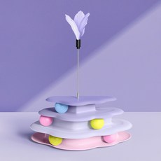 Lanboer 貓咪雲朵羽毛三層轉盤球, 紫色, 1個