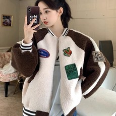 PEONIST 女款羊羔毛寬鬆版拉鍊夾克