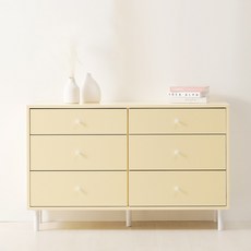 스칸디무드 국내제조 클로멘 3단 와이드 서랍장 방문설치, 버터옐로우, 6개