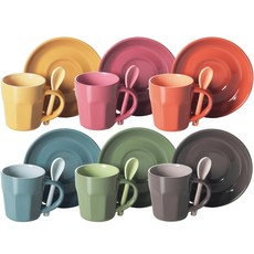 EXCELSA 附匙咖啡杯碟組 80ml, 黃色 + 桃紅色 + 紅色 + 藍色 + 綠色 + 灰色, 6套
