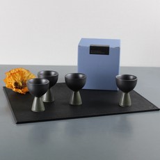 月鹽 陶瓷附手把長鼓酒杯 50ml x 4款實惠套組, 森林綠, 1套