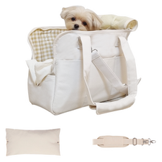 狗狗機艙用吊帶外出包 + 坐墊 + 斜背帶 套組, 1組, 象牙白