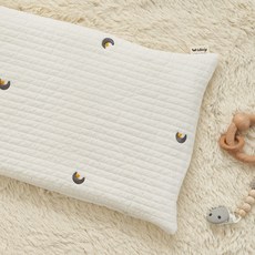 lolbaby 嬰幼兒用3D網眼刺繡絎縫低枕, 月亮星星白